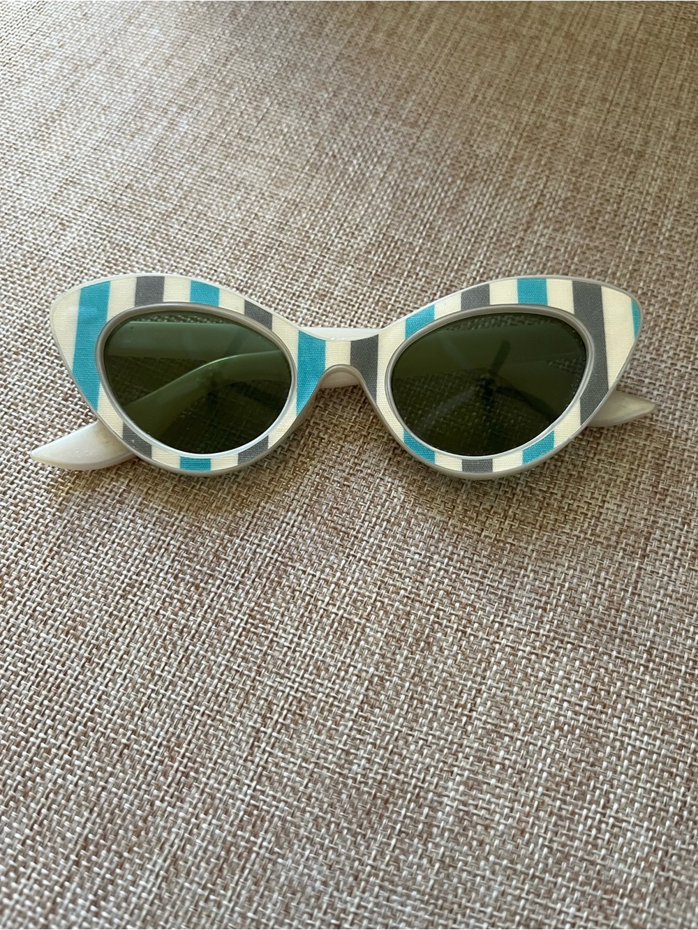 Striped Turquoise and White Cat-Eye Sunglasses - Women Accessories